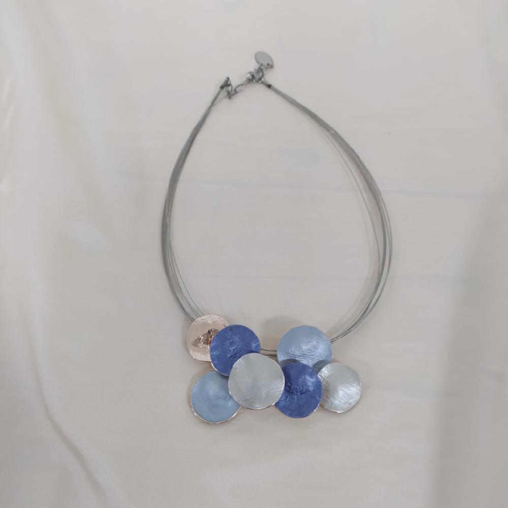 Mercatopoli Collier Filo Rigido Silver + Ciondolo Blu/Azzurro