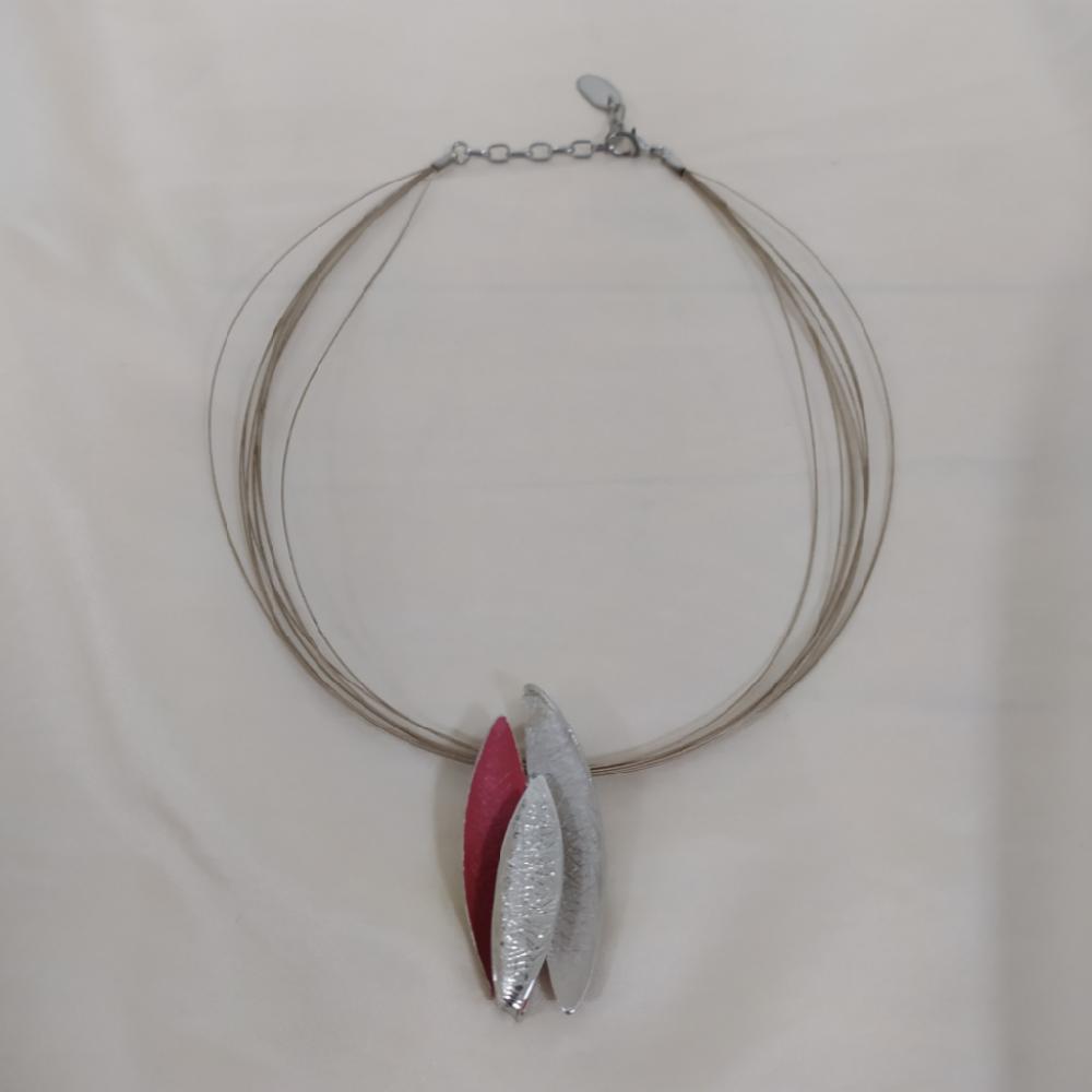 Mercatopoli Collier Filo Rigido Silver + Ciondolo Silver/Rosso