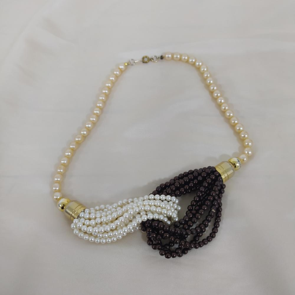 Mercatopoli Collier Perle Avorio Nodo Microperle Marrone/Bianco