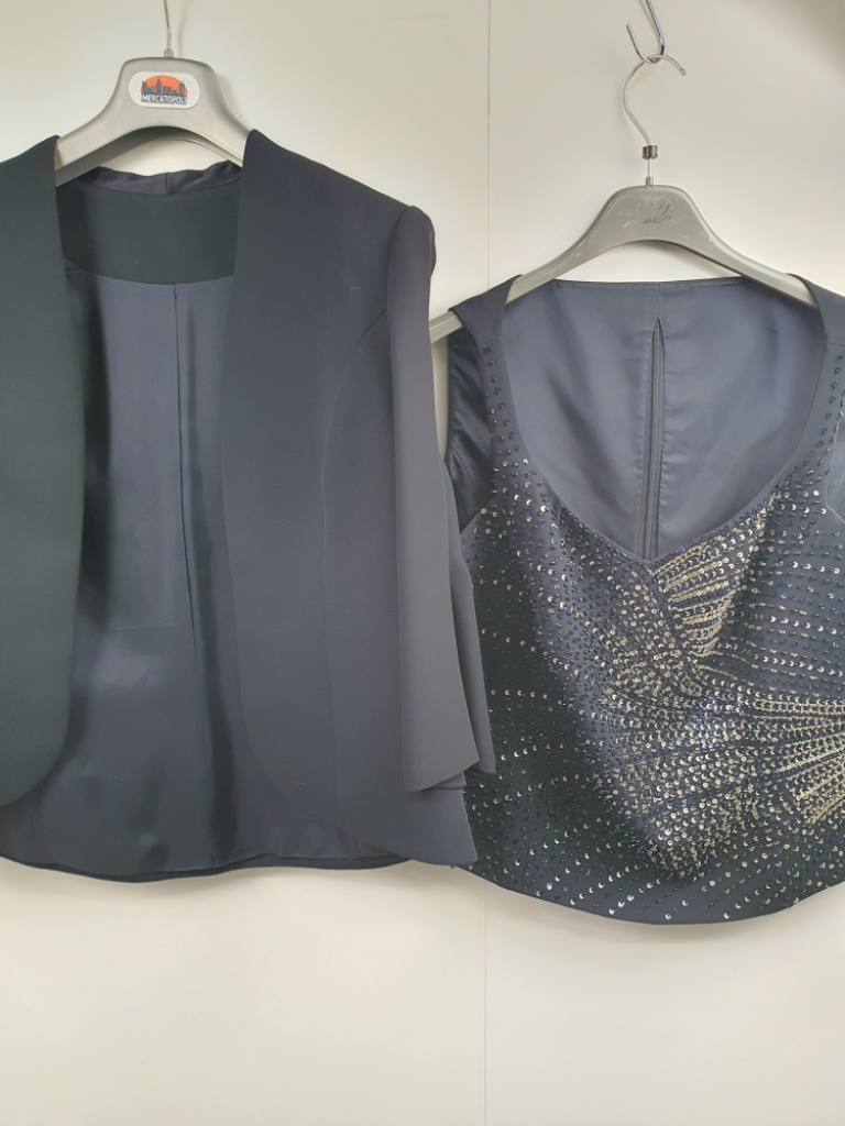 Mercatopoli Completo Elegante Blu Giacca + Top Smanicato Con Paillettes Tg 46