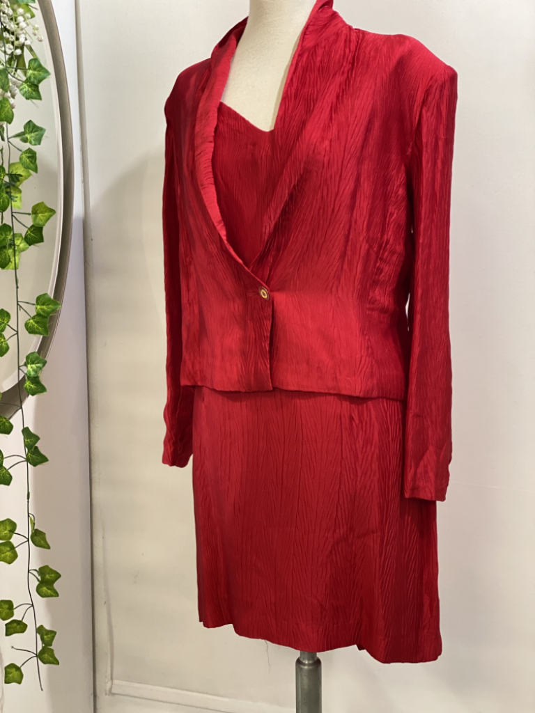 Mercatopoli Completo Sartoriale In Pura Seta Rossa Abito Con Giacca Donna Tg 46
