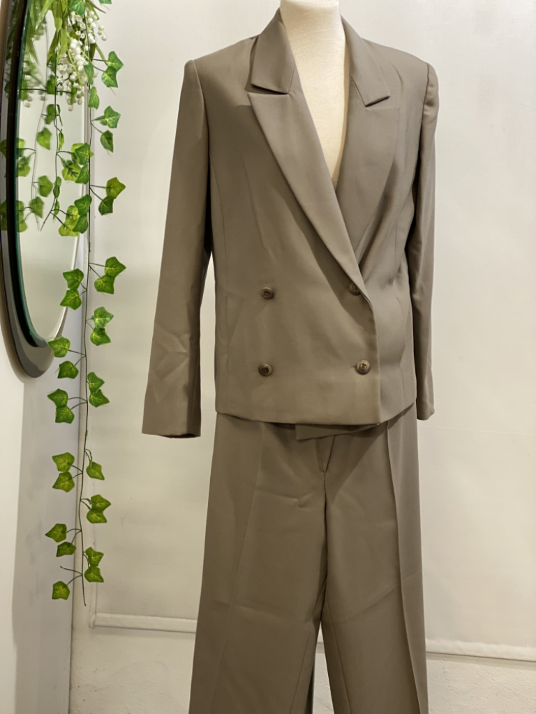 Mercatopoli Completo Sartoriale Tortora Pantalone Largo Vita Alta E Giacca Over Doppio Petto Tg 42/44