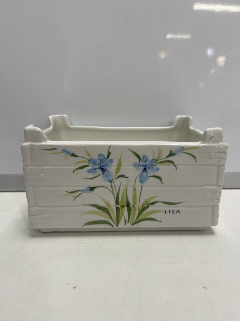 Mercatopoli Contenitore Ceramica Bassano Decoro Floreale Lisa H 9x10x16 Cm