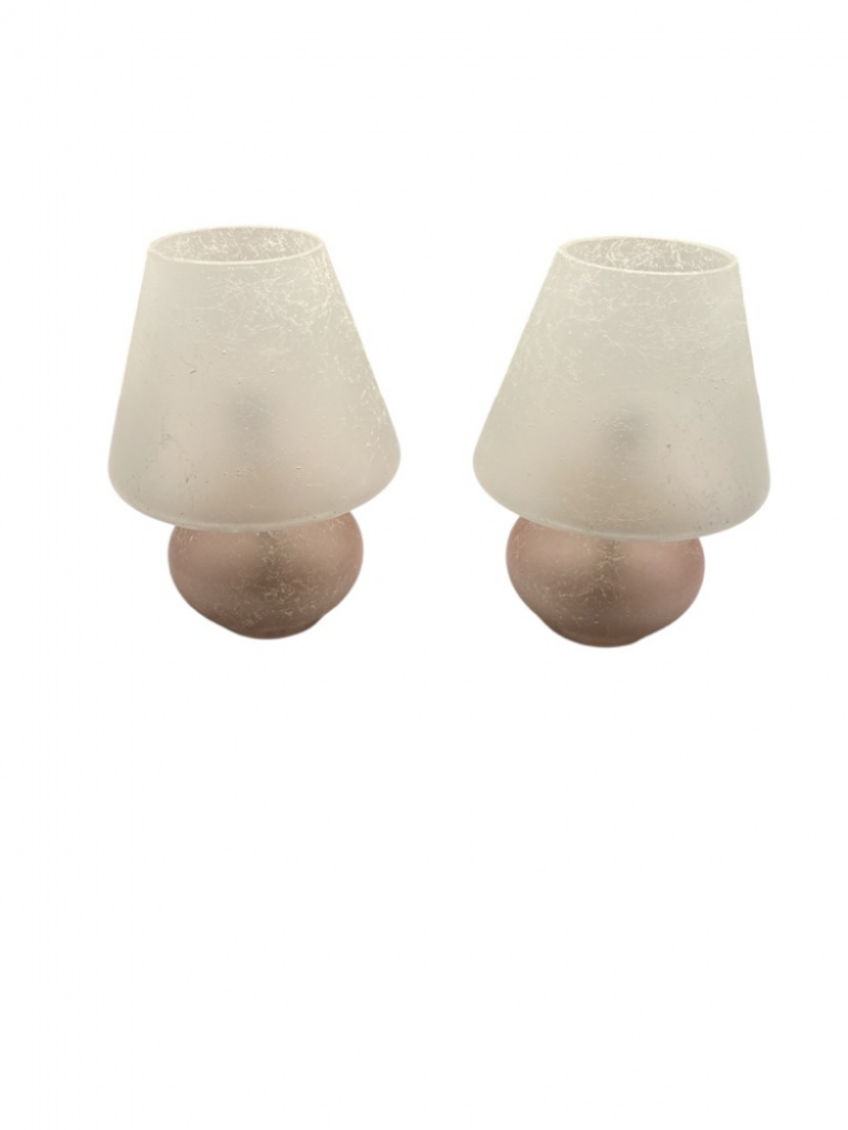 Mercatopoli Coppia Lampade Da Comodino In Vetro Col Rosa E Bianche