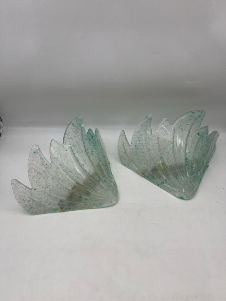 Mercatopoli COPPIA PLAFONIERE VETRO MURANO MACULATE VERDE FORMA FOGLIE 40X23X19CM
