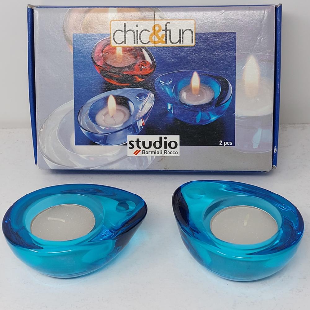 Mercatopoli Coppia PortaCandele Rocco Bormioli Turchesi