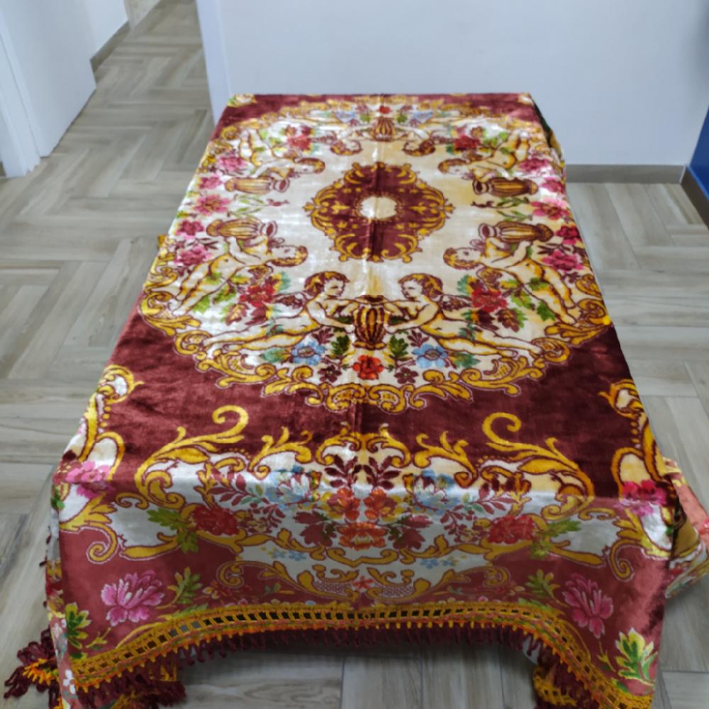 Mercatopoli Copriletto Matrimoniale Vintage Ciniglia Floreale Bordeaux/Verde