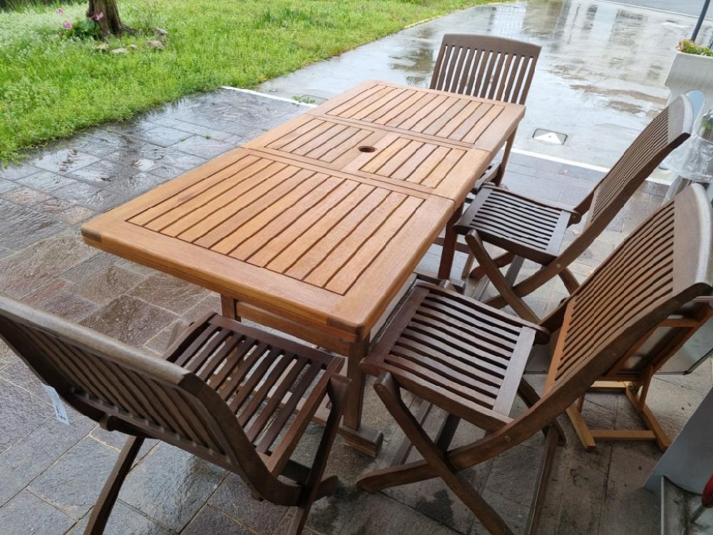 Mercatopoli COSMA BALAU COLLECTION TAVOLO GIARDINO IN TEAK ALLUNGABILE + 4 SEDIE COORD. CM 70X120/160