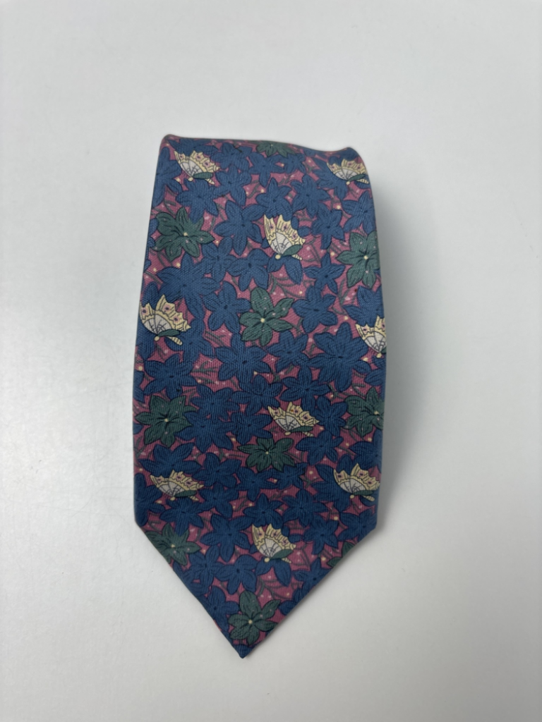 Mercatopoli Cravatta Hermès Seta Lilla Indaco Fiori E Farfalle