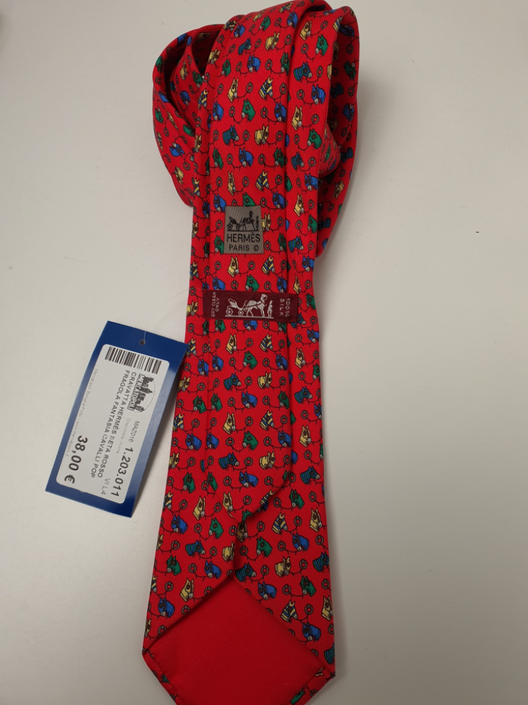 Mercatopoli Cravatta Hermès Seta Rosso Fragola Fantasia Cavalli Pop