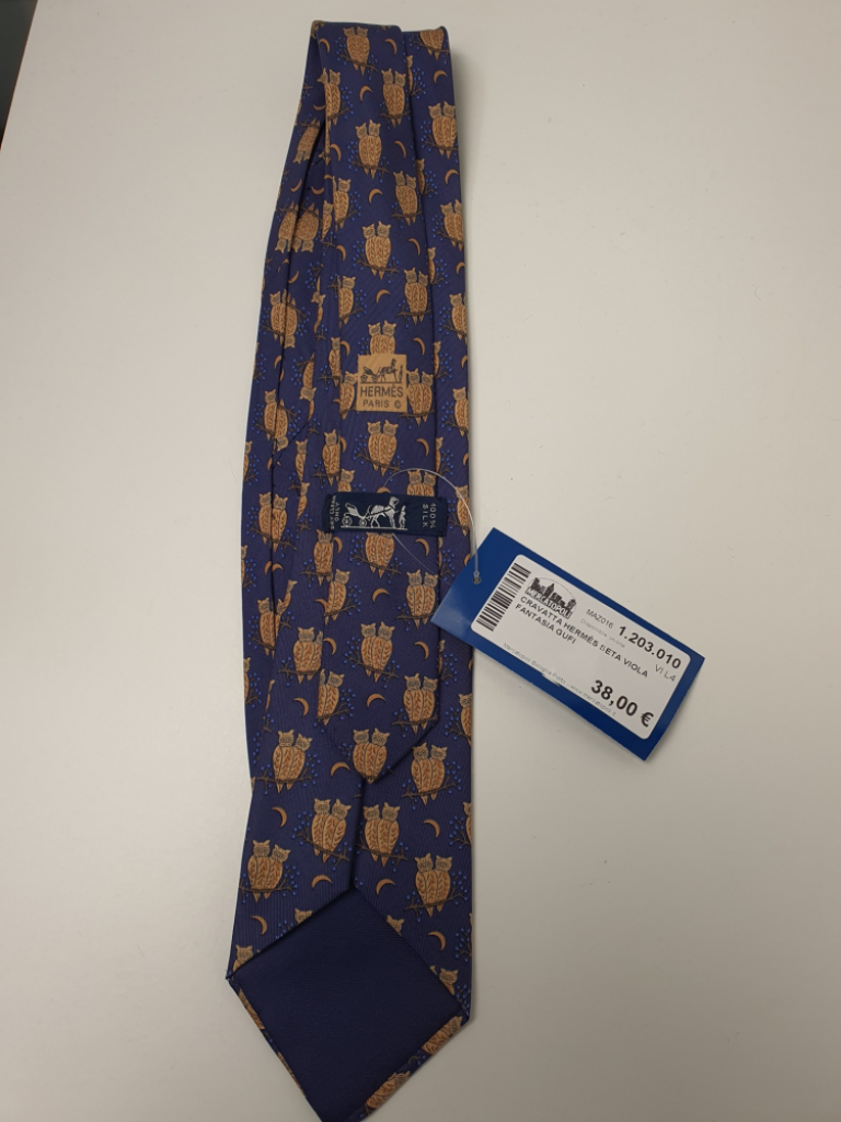 Mercatopoli Cravatta Hermès Seta Viola Fantasia Gufi ( Macchiata )