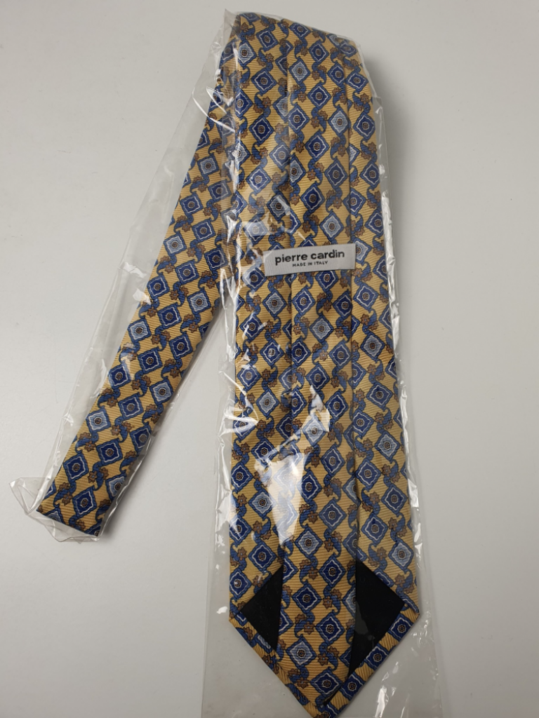 Mercatopoli Cravatta Vintage Pierre Cardin Seta Gialla Fantasia Blu E Azz