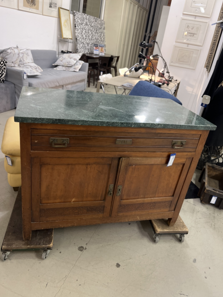Mercatopoli Credenza 2 Sportelli 1 Cassetto In Cliegio Piano Marmo Verde H 57x109x81 Cm