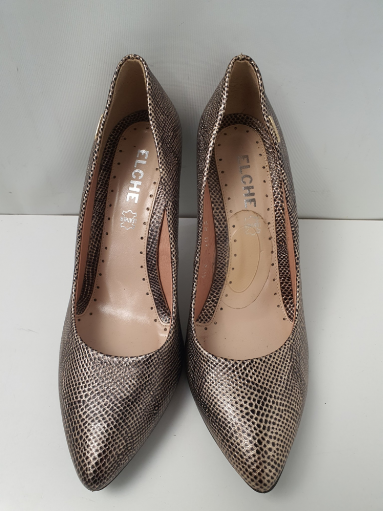 Mercatopoli Decolettè Nero E Oro Pelle N 40 By Elche Tacco 9 Cm