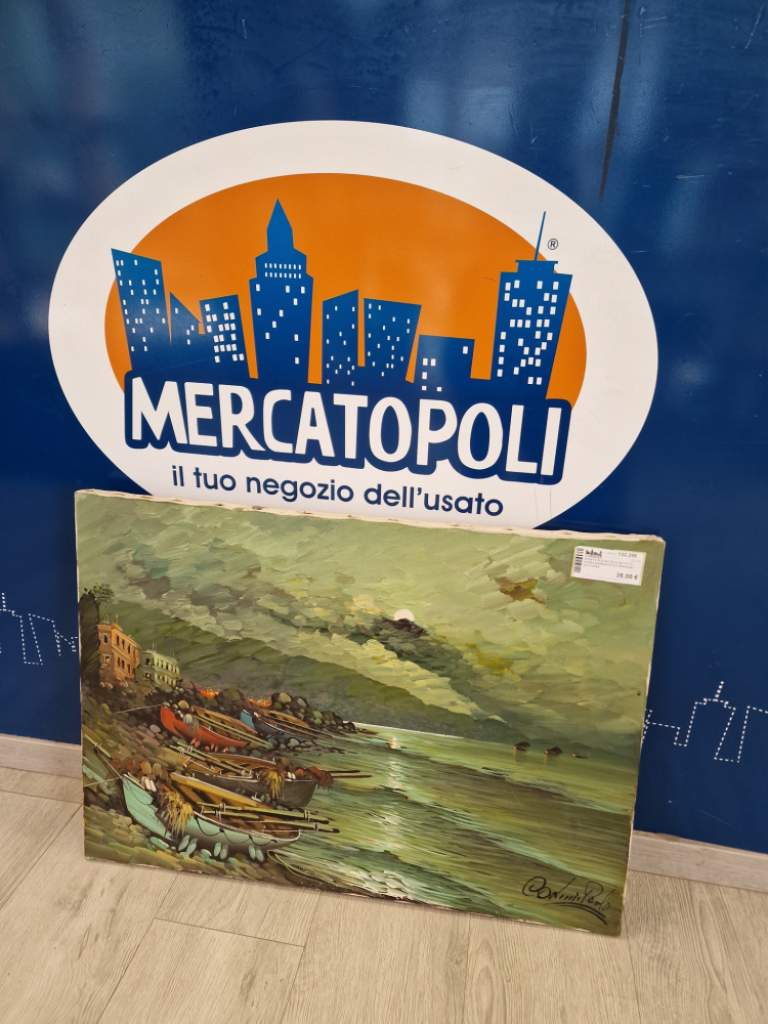 Mercatopoli Dipinto Olio Su Tela 50x 70 Tit. Opera Mareggiata E Spiaggia Notturna