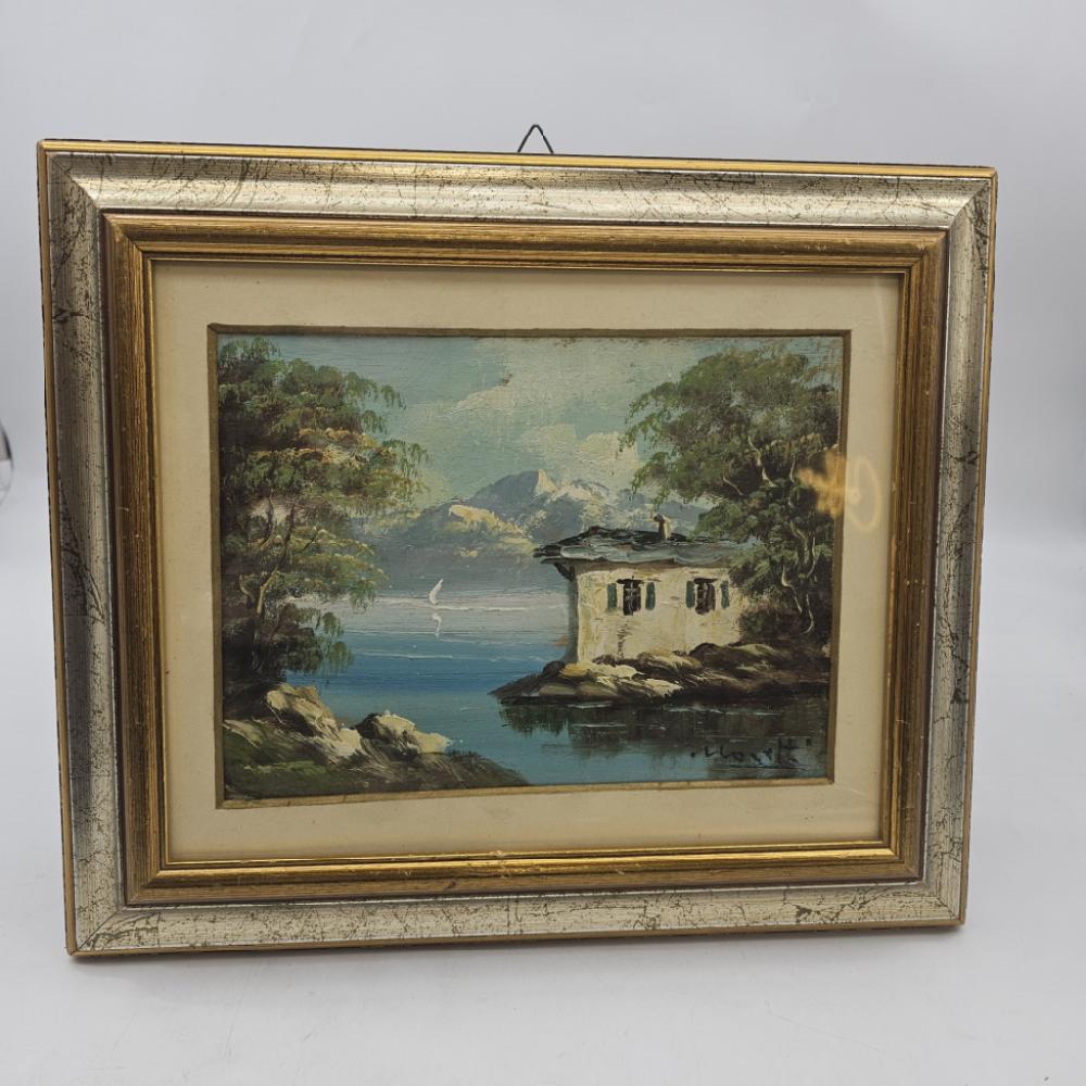 Mercatopoli dipinto primo moretti Casa Riva Lago Cornice Dorata 36x30cm