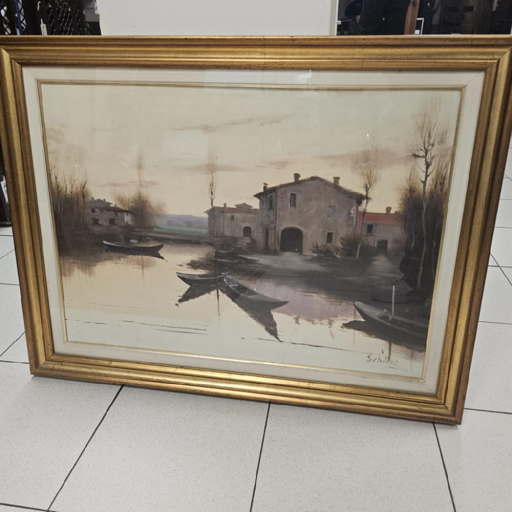 Mercatopoli DIPINTO SHILLER CANALE CON BARCHE 85X63CM