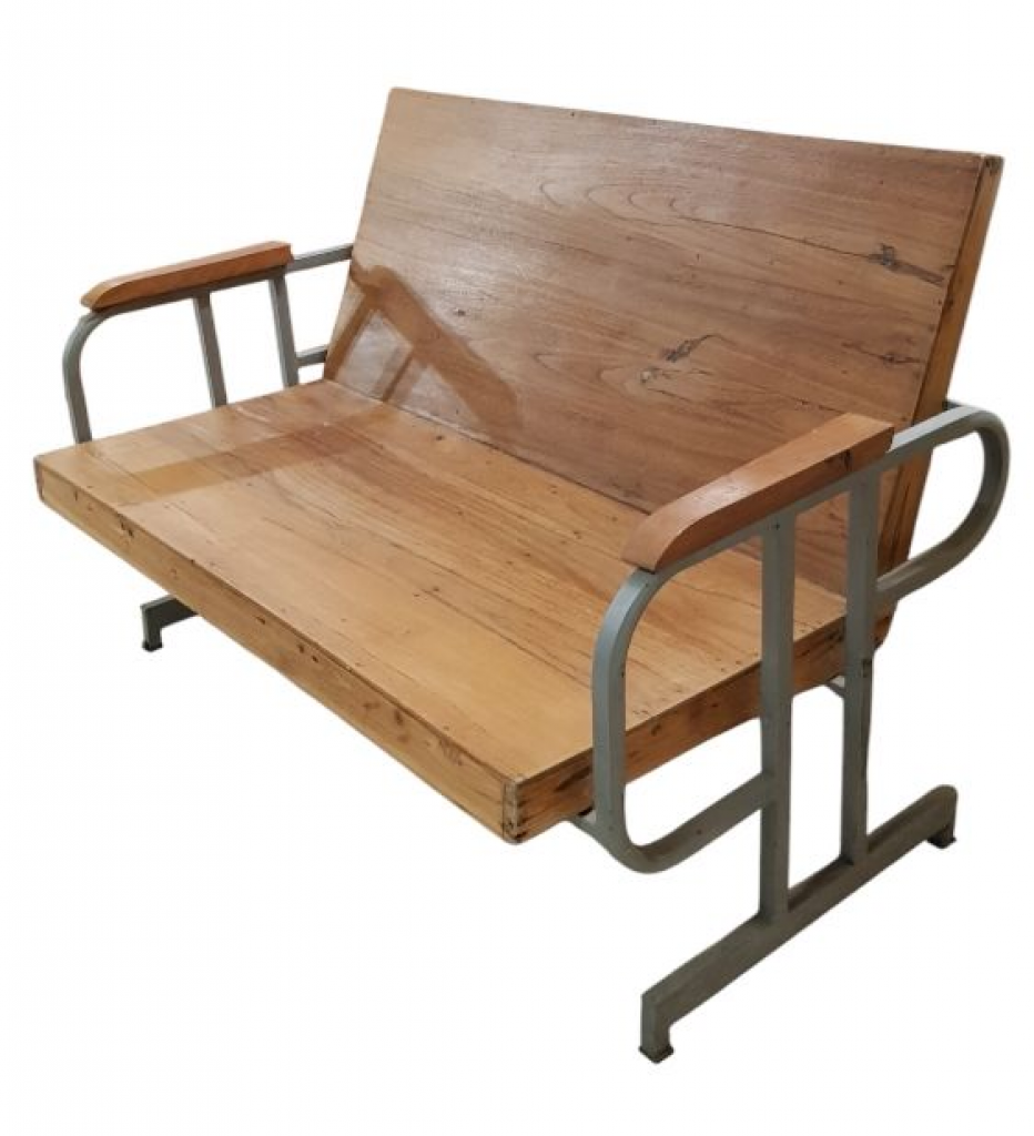 Mercatopoli Divano 2 posti Teak E Metallo Vintage Industrial L110cm Origine Thai