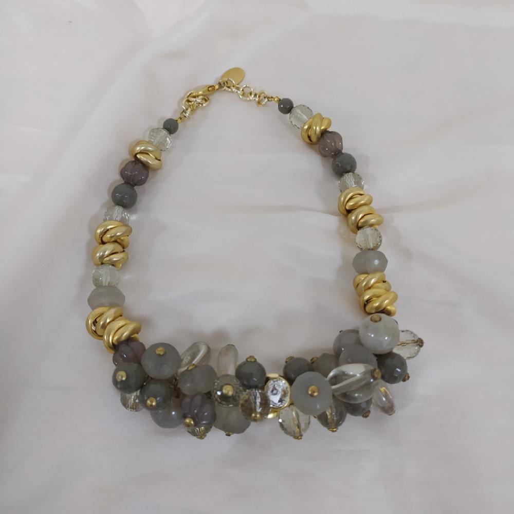 Mercatopoli Dudu Collier Pietre Grandi Sintetiche Tortora/Trasparenti/Gold