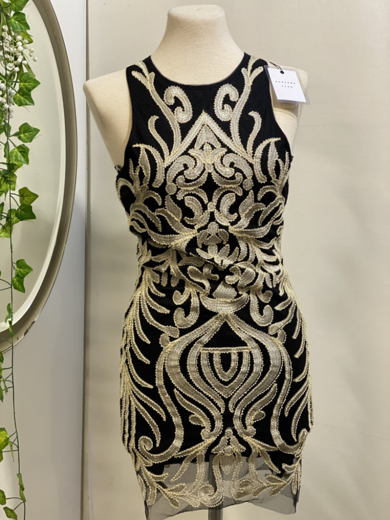 Mercatopoli ENDELESS Rose Abito Nuovo Nero Con Applicazioni Perline Color Perla Donna Tg 42