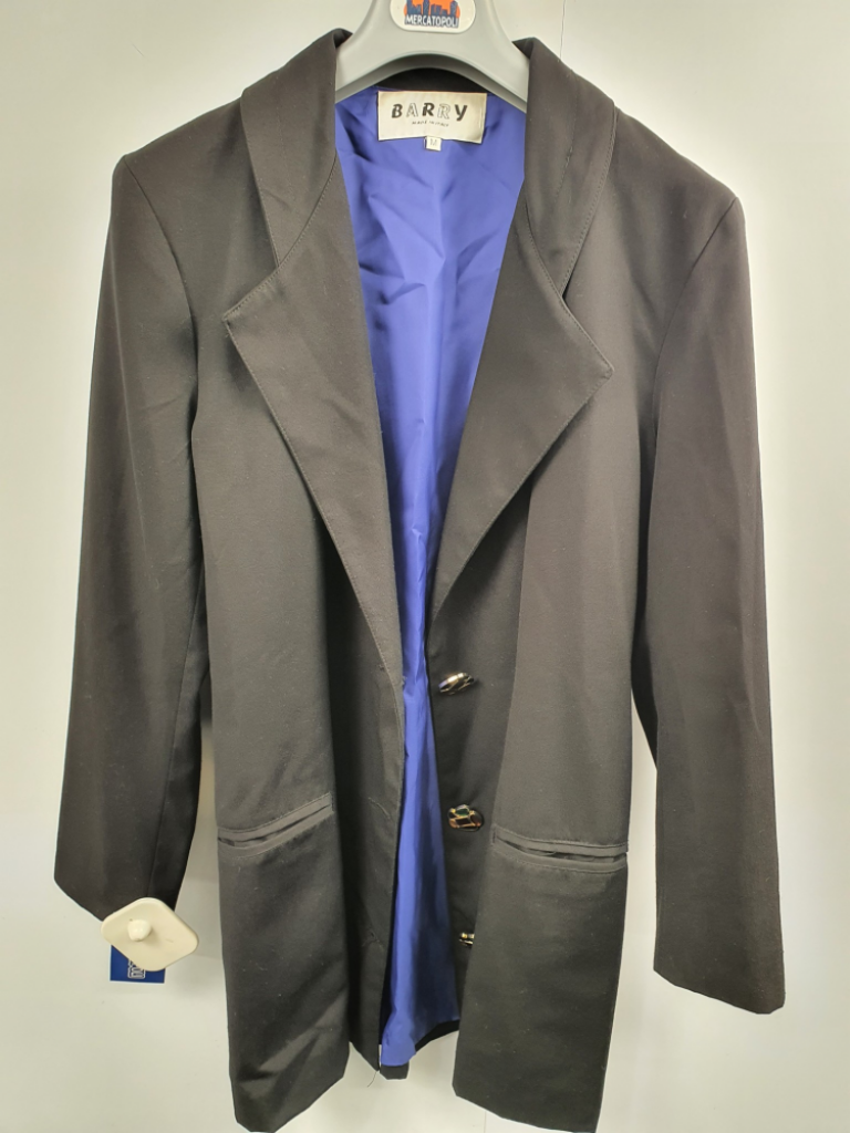 Mercatopoli Giacca 7/8 Donna Nera Vintage Fodera Bluette Tg 44 It By Barry Anni 80/90