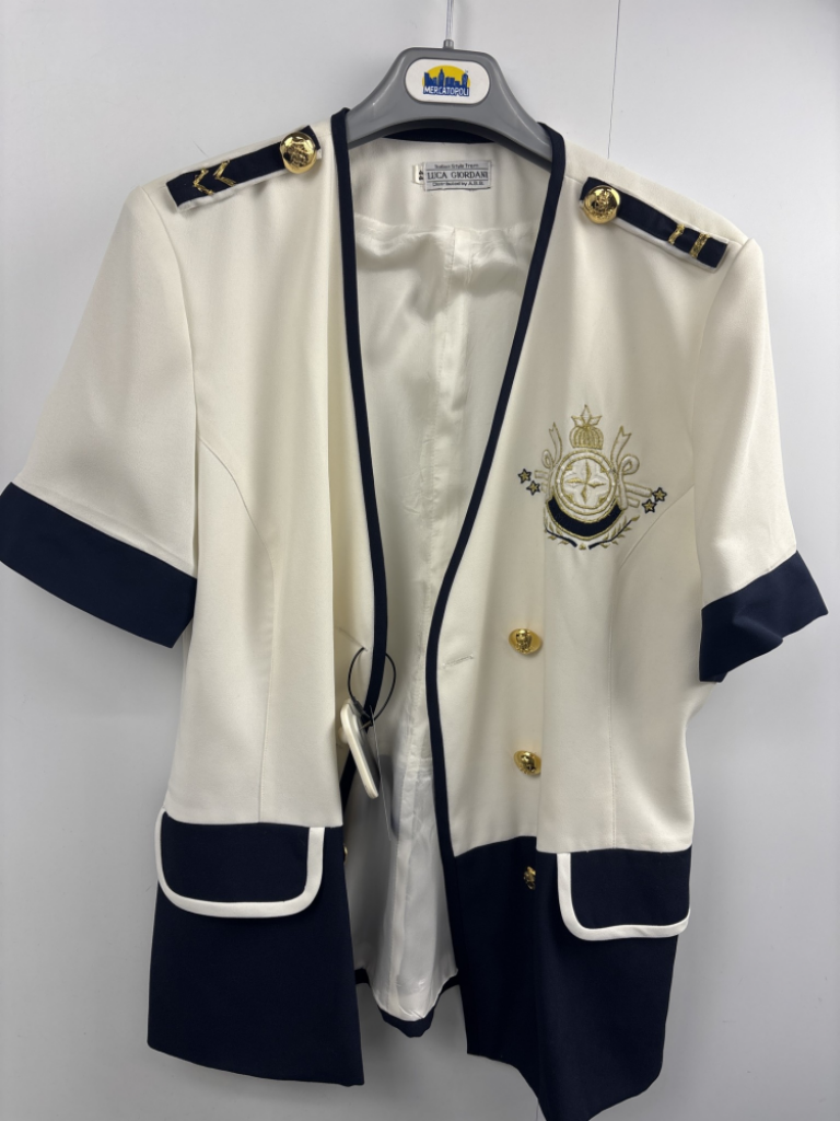 Mercatopoli Giacca Anni 80 Mezza Manica Donna Stile Marina Bianca Blu Tg 44 It Luca Giordani