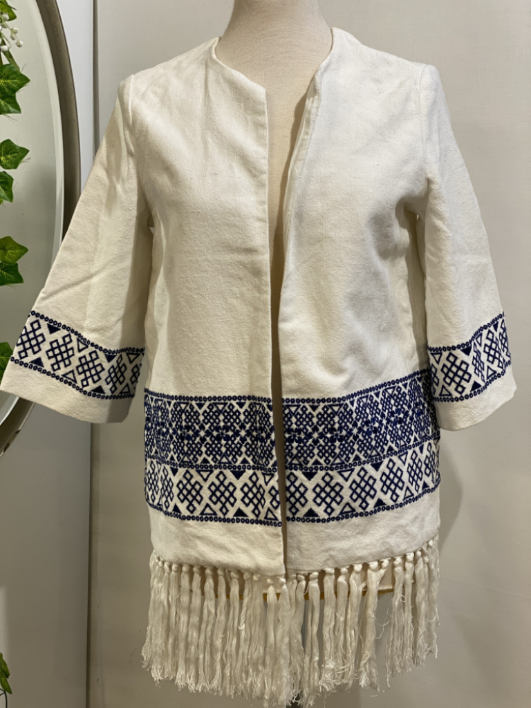 Mercatopoli Giacca Bianca Con Applicazioni Blu E Frange Donna Tg 42