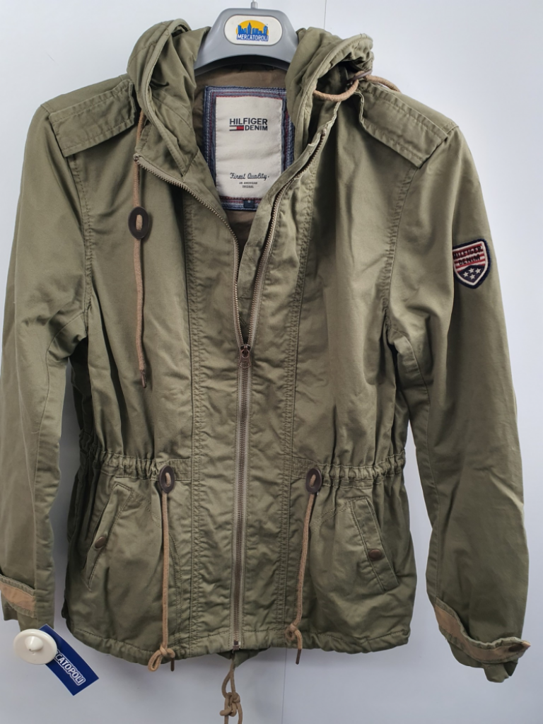 Mercatopoli Giubbotto Tommy Hilfingher Donna Modellom Parka Cotone Verde Militare Tg S
