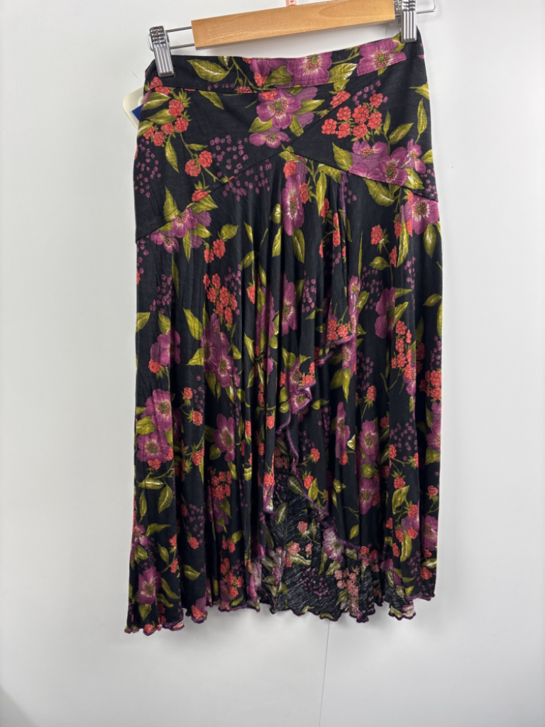 Mercatopoli Gonna Anni 80 Jersie Misto Lana Nera Famntasia Frurtti Di Bosco E Fiori Tg S