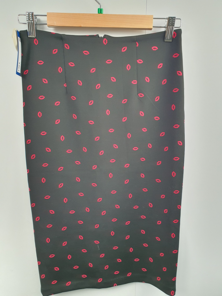 Mercatopoli Gonna Longhette Nera Fantasia Bocche Tg S Tess Elasticizzato Lunghezza Cm 60