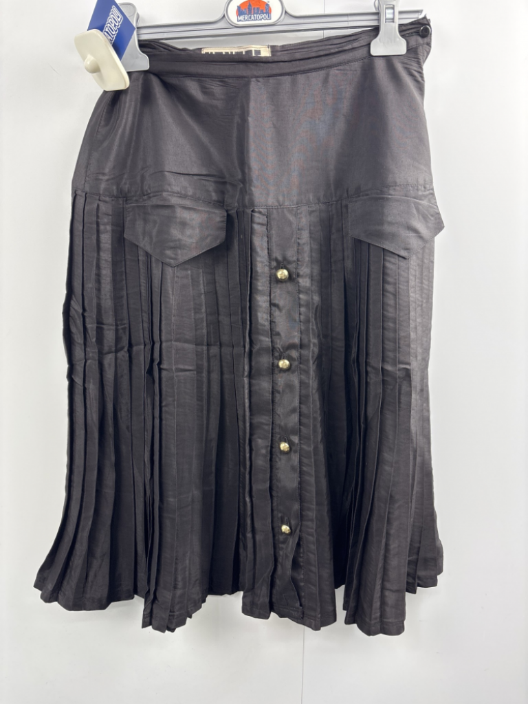 Mercatopoli Gonna Vintage Nera Plissè Borttoncini Oro Tg 44 It Veste S/m Lung 65 Cm Tess 100% Viscos