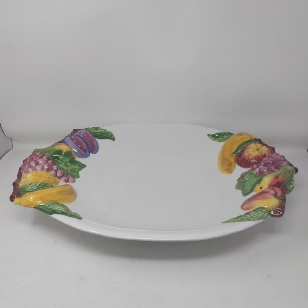 Mercatopoli Grande Piatto Ceramica Bianca Frutta Rilievo
