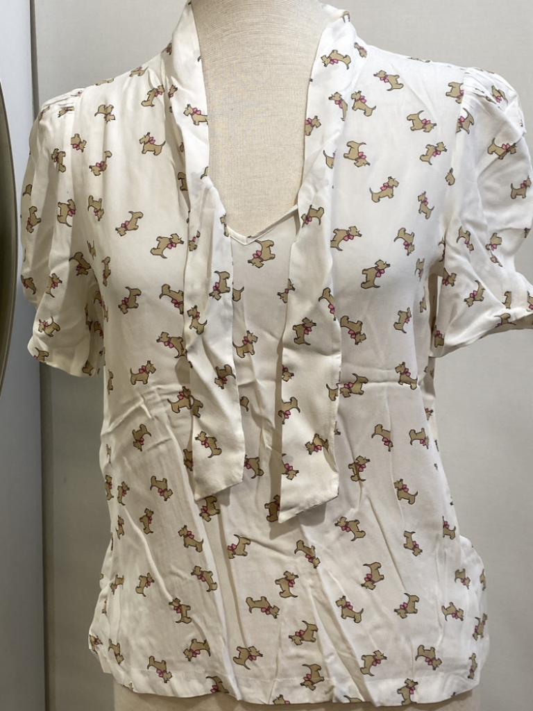 Mercatopoli I BLUES Camicetta Panna Stampa Cagnolini Donna Tg 42 Pura Viscosa