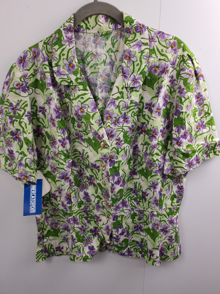 Mercatopoli Jacket Vintage Sartoriale Donna Fantasia Violette Viscosa Mezza Manica Tg Small