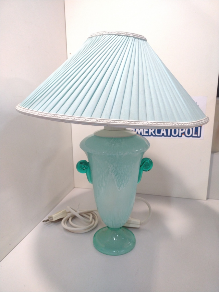 Mercatopoli Lamapda Vetro Murano Azzurra (con Paralume Plisset) Doppia Accensione