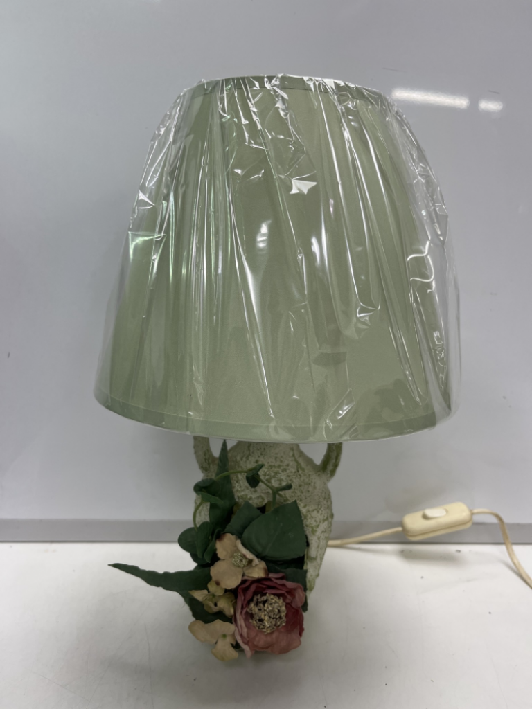 Mercatopoli Lampada Anfora Vetro Decoup Verde C/fiori Finti