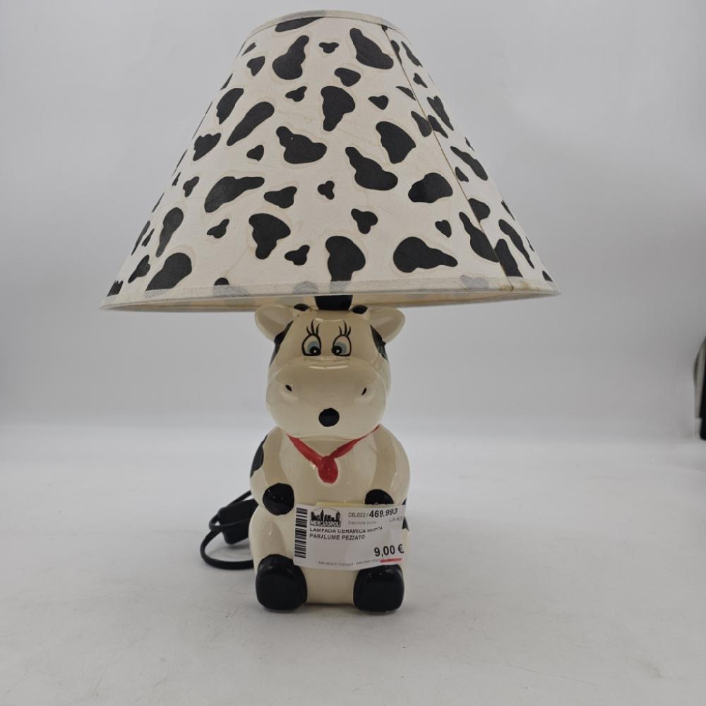 Mercatopoli Lampada Ceramica Mucca Paralume Pezzato