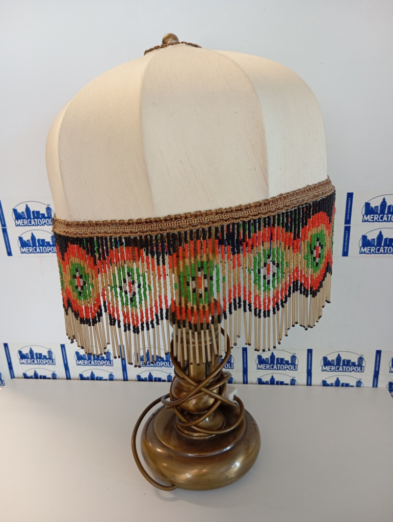 Mercatopoli Lampada Da Tavolo Con Perline Base Ottone Alt 60