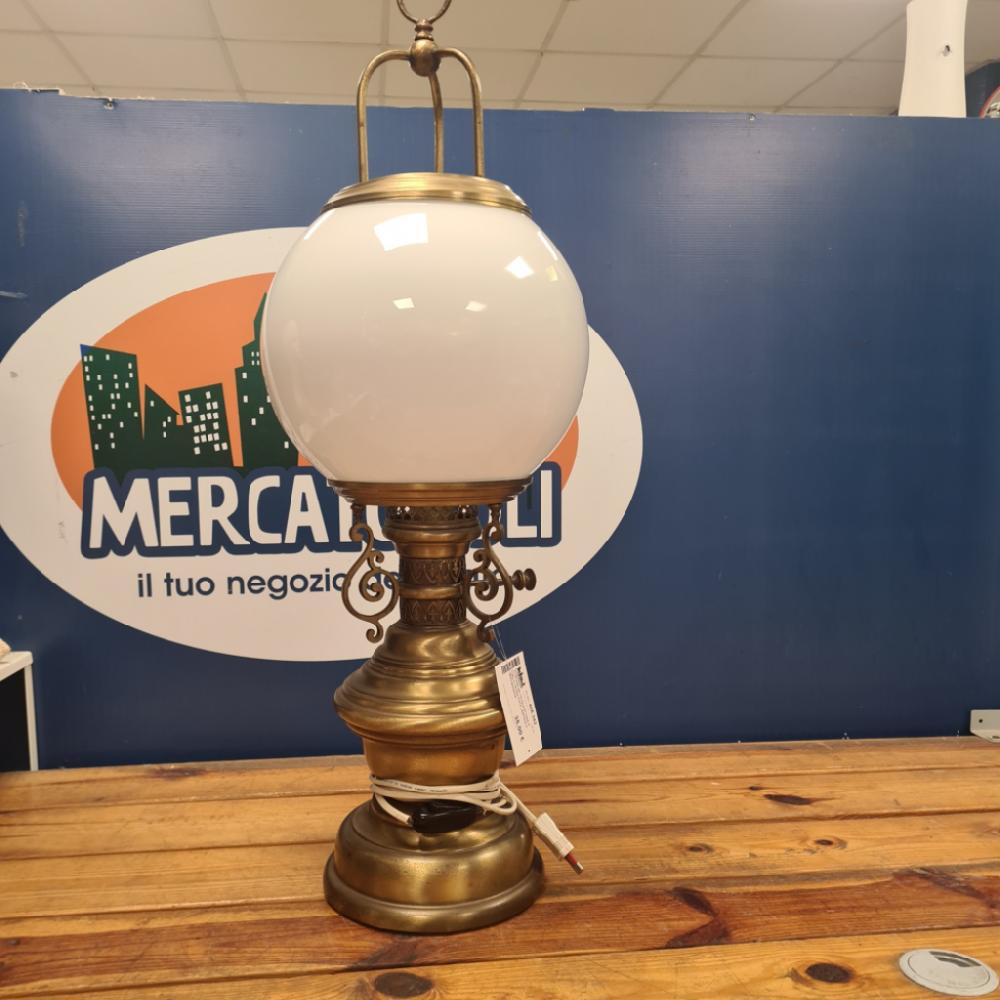 Mercatopoli Lampada Da Tavolo Ottone E Palla Vetro Finta Lampada A olio 85x25cm