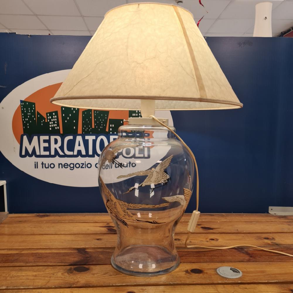 Mercatopoli Lampada Da Tavolo Vetro Con Uccelli Misura 80x50 (con Palalume)