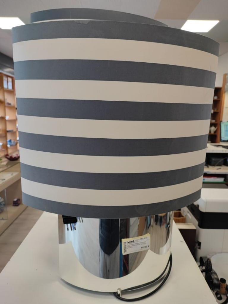 Mercatopoli Lampada In Acciaio Inox Con Paralume In Carta Telata A Striscie