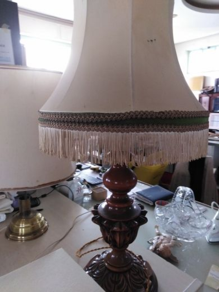 Mercatopoli Lampada Lume Legno Paralume Panna E Verde Con Frangia H 80