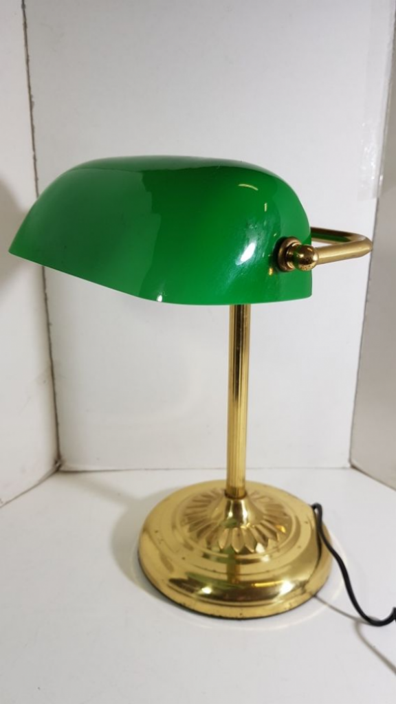 Mercatopoli Lampada Ministeriale Ottone E Vetro Opalino Verde