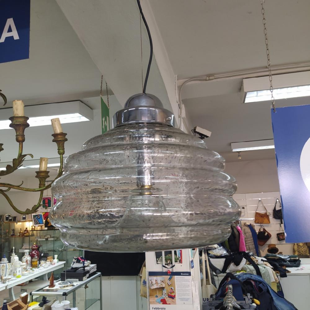 Mercatopoli Lampada Sospensione Vetro Soffiato Murano Stile Mazzega Anni 70 Doppia Luce