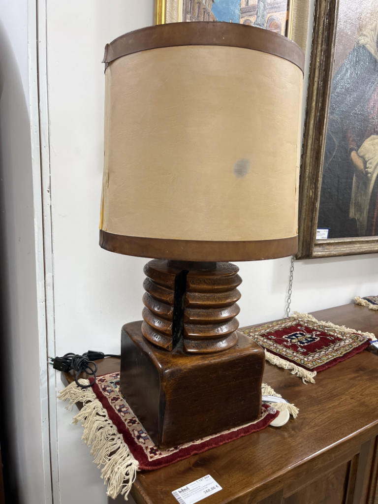 Mercatopoli Lampada Tavolo Base Legno Massello Vite Torchio Ø 18 Cm