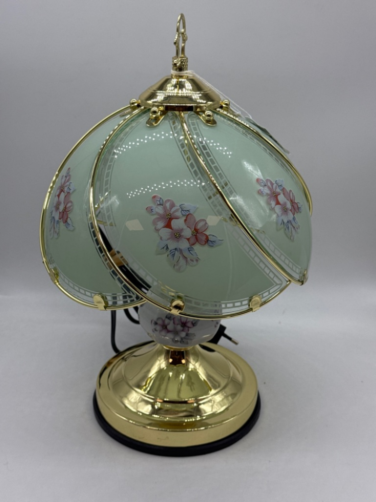 Mercatopoli Lampada Touch Vintage Paralume Vetro Con Fiori Base Dorata