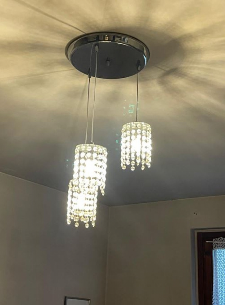 Mercatopoli Lampadario 3 Luci Gocce Cristallo E Struttura Cromata