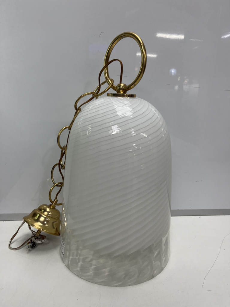 Mercatopoli Lampadario Campana Vetro Murano 1980s H 36-90 Catena Dorata Ø 26 Cm