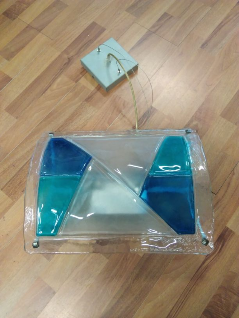 Mercatopoli Lampadario Curvo Vetro Murano Azzurro Blu