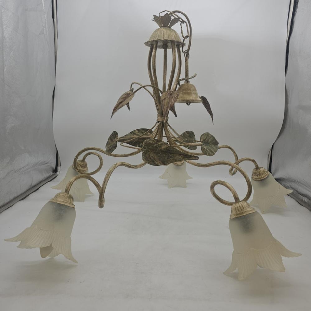 Mercatopoli Lampadario Ferro Smaltato Beige 5 Fiori 84x60cm